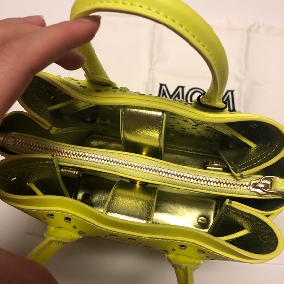 MCM Mini Neo Millia perforated yellow handbag - Picture 5 of 10